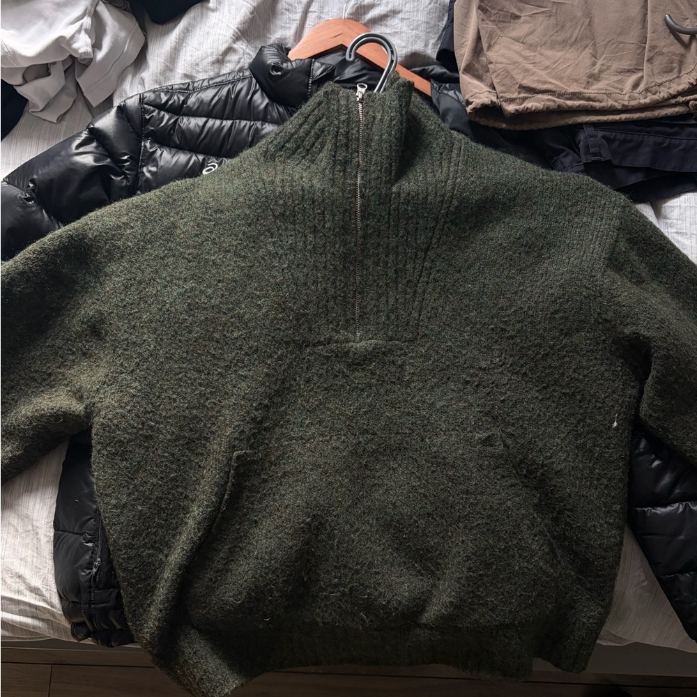 Weekday Olive Zip-Up Sweater